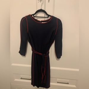 Classic Boden navy dress with a red trim and attach sash